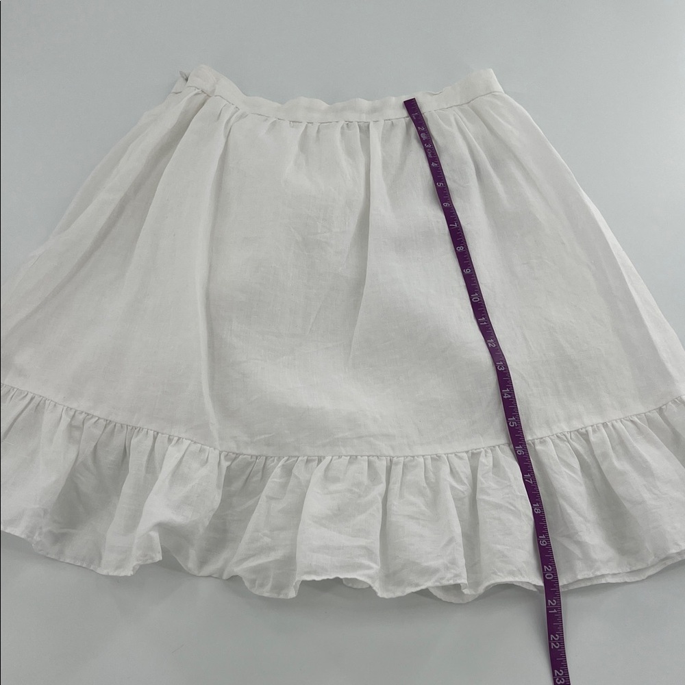 J Crew Linen Ruffle Faux Wrap Skirt White Size 8 resort spring mature vacation - Picture 6 of 11